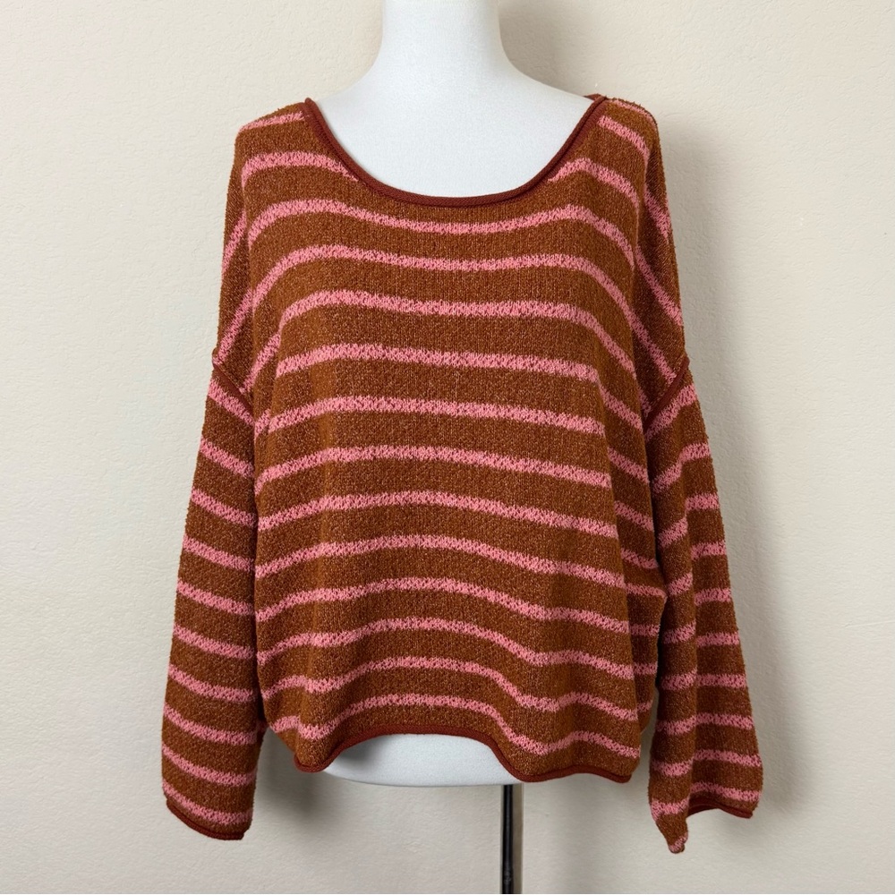 Free People Women's Sweater Bardot Terry Cotton
Blend Striped Orange Pink Small - Picture 5 of 15